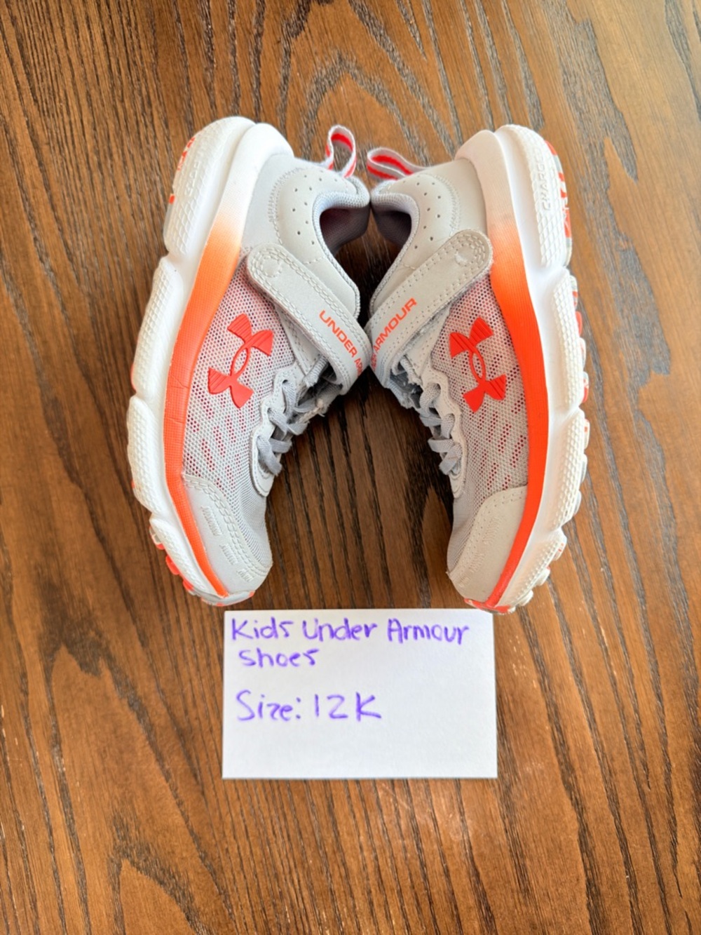 Under Armour Kids Gray and Orange Athletic Sneakers